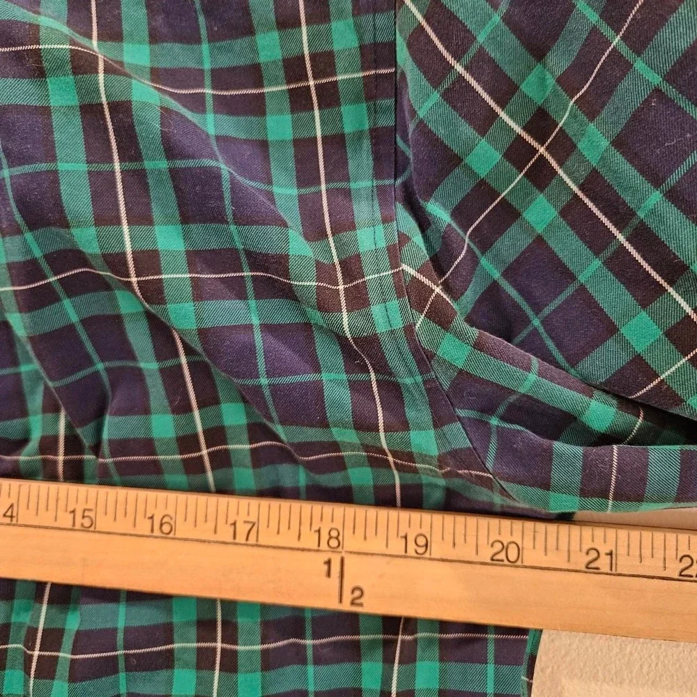 Lands'End No IronTwill long-sleeve button-down shirt green and blue plaid Small